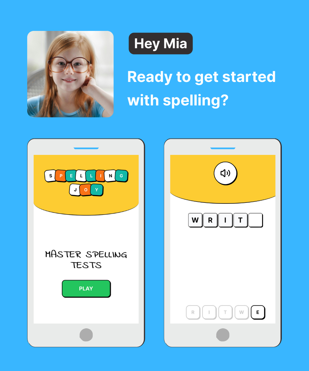 Student practicing spelling on SpellingJoy